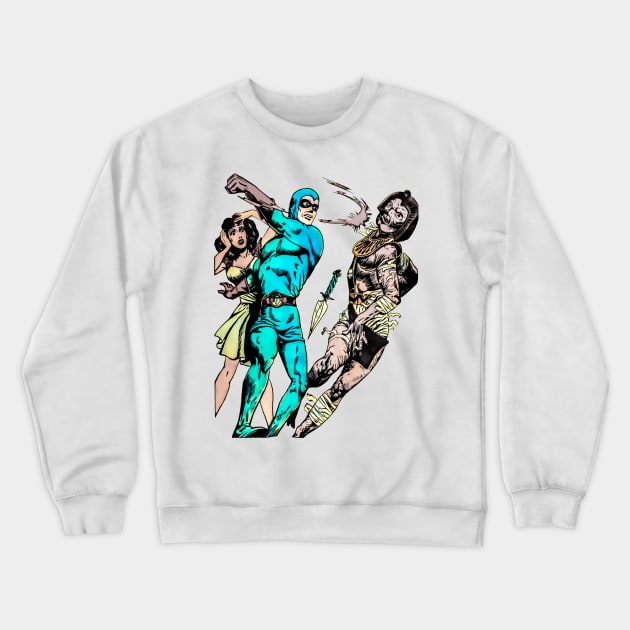 Blue Beetle Masked Superhero Egyptian Mummy Vintage Retro Comic Crewneck Sweatshirt by REVISTANGO